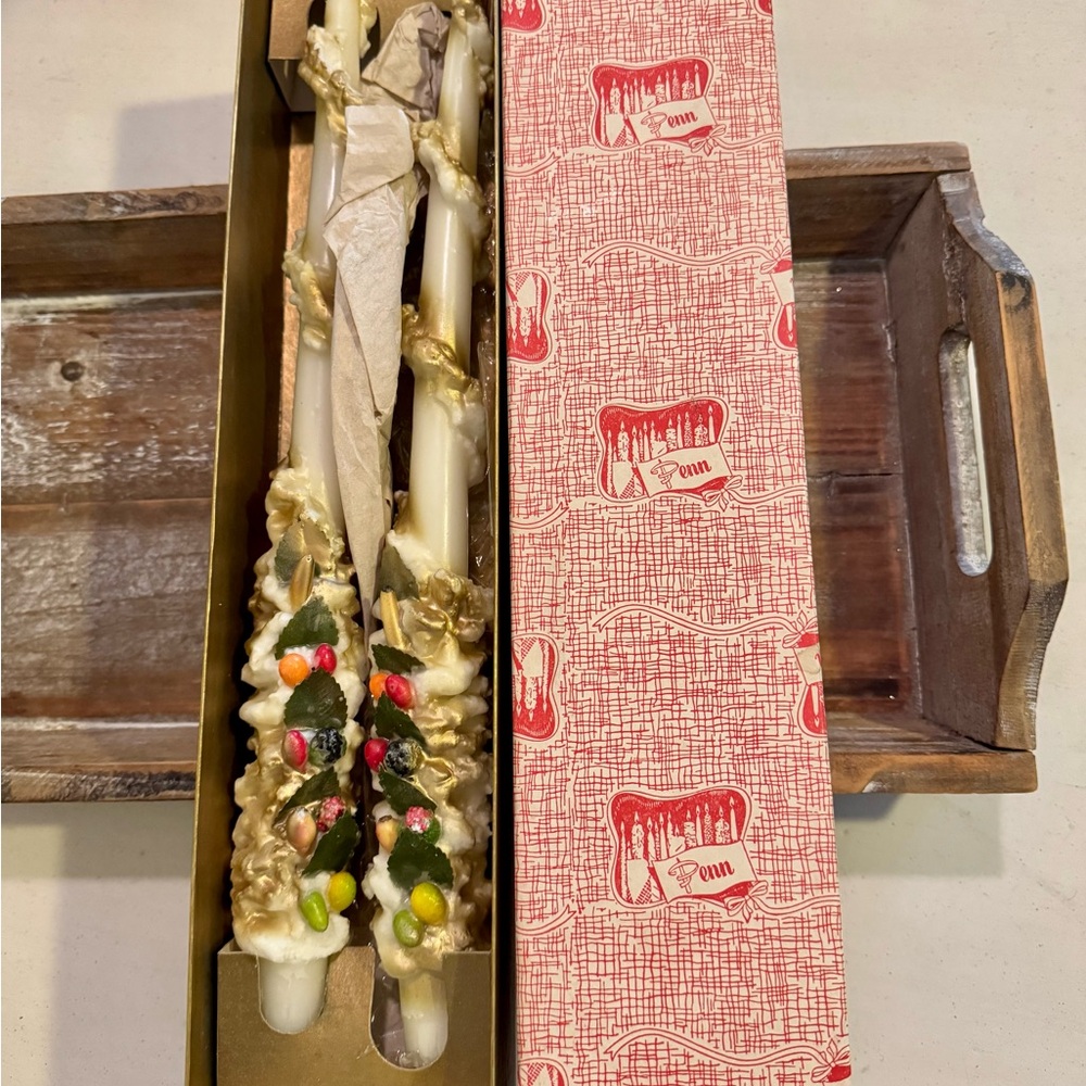 Vintage Pair Of Penn Candle Tall Decorative Autumn/ Thanksgiving Candles
